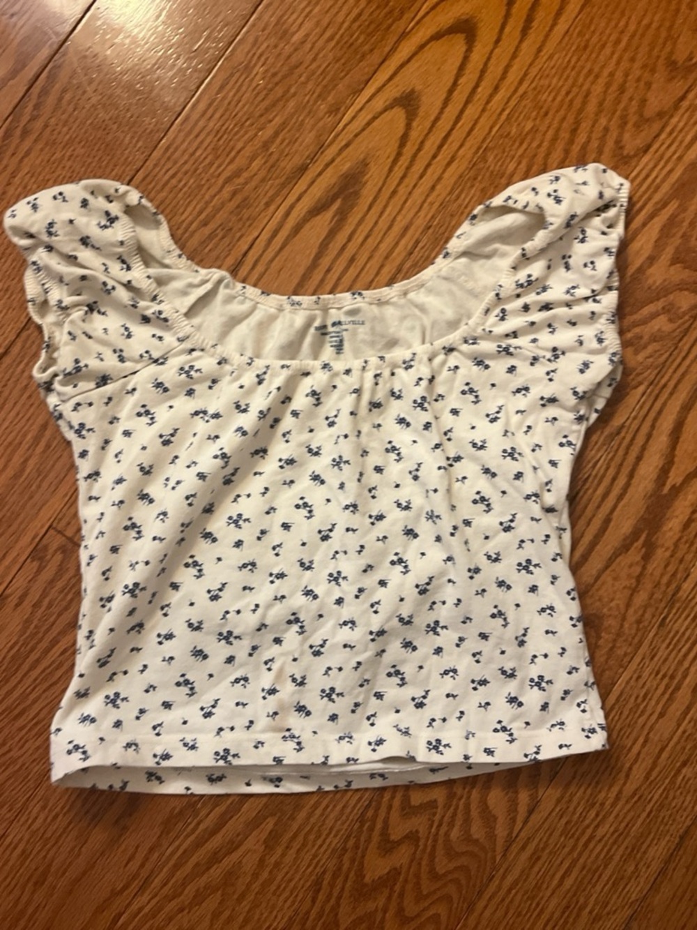 Brandy Melville White Crop Top with Navy Floral Print
